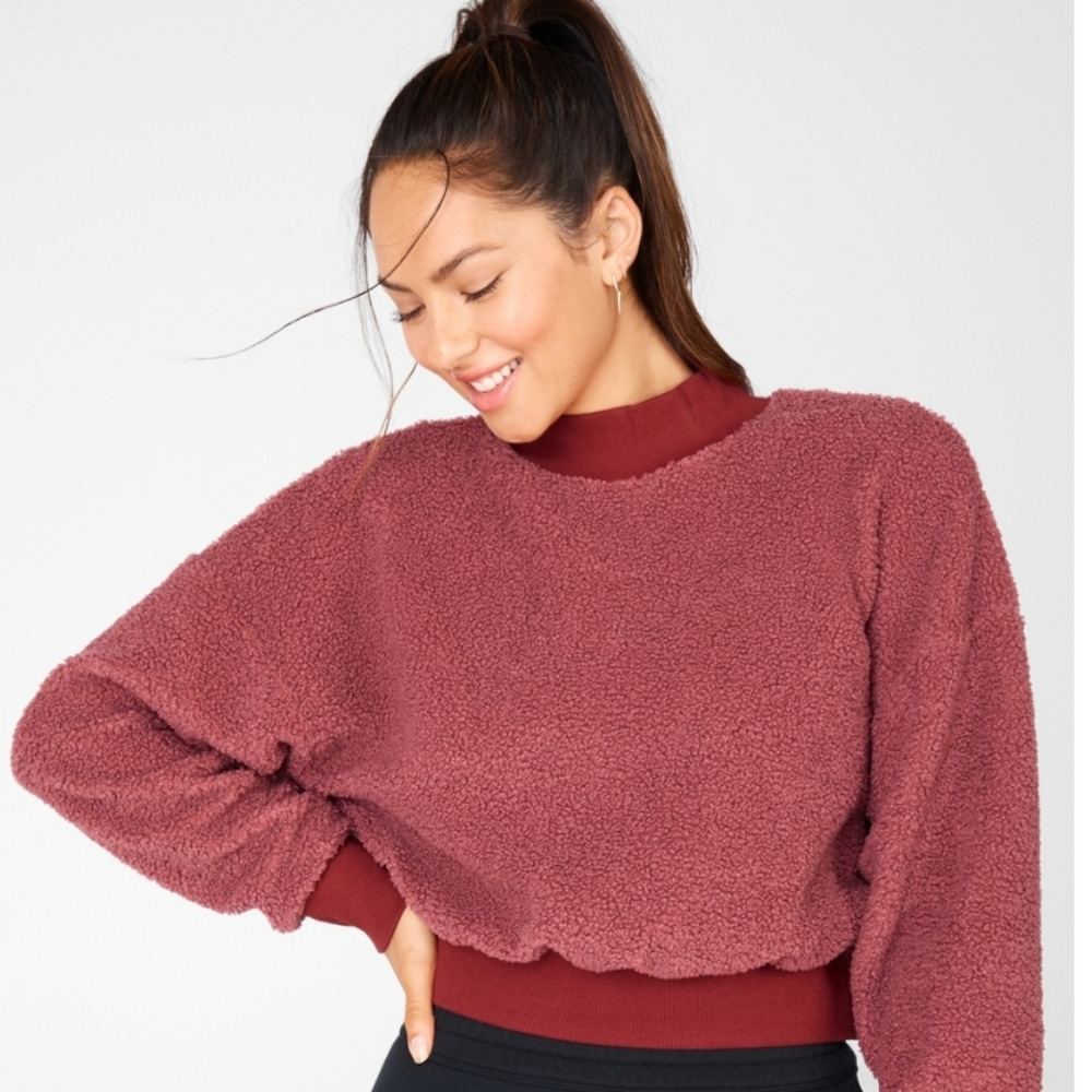 Fabletics Red Cowl Neck Sweater Plush Cozy Fit